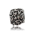 Silver metal floral charm bead with vintage embossed pattern for DIY jewelry bracelets - Antique Silver Small Flower Large Hole Bead (15200)