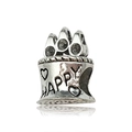 Silver retro charm bead with HAPPY engraving and dark stones for charm bracelets - Antique Silver Birthday Cake Large Hole Bead (15669)