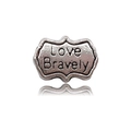Antique silver alloy bead with Love Bravely engraving for charm bracelets - Antique Silver Love Bravely Large Hole Bead (15684)