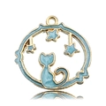 Starry sky series blue enamel cat pendant in gold alloy for DIY jewelry making - Blue Round Starry Sky Hollow Cat Style (13554)