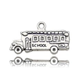 Vintage silver school bus charm pendant with engraved school lettering for jewelry DIY - Graduation School Bus (11276)