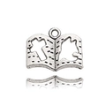 Silver book pendant featuring cross and praying hands cutout for DIY jewelry making - Graduation Book Cross (12155)