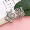 Retro silver dragon pendant featuring intricate scales and a dual-sided relief design - 38x43mm