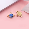 DIY golden alloy Saturn pendant with dark blue enamel finish for jewelry making - Sapphire Blue