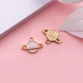 Golden Saturn charm pendants with white marble enamel for DIY jewelry making - White