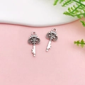 Pair of antique silver alloy owl key charms for DIY jewelry and necklaces - Owl Key Style (11227)