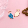 Blue enamel leaf pendant with gold metal back for DIY jewelry making and earring design - Blue