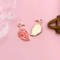 Red enamel leaf pendant in gold finish for DIY earring and necklace making - Pink