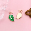 Green enamel leaf charms with golden back for DIY earring jewelry making craft - Green