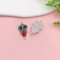 DIY alloy owl pendant charm with red stone insets and double rings for jewelry making - Colorful Rhinestone Owl Connector Style (16620)