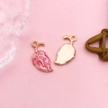 Rosa Emaille Blatt Anhänger mit vergoldeten Adern für DIY Schmuck und Ohrringe - Fuchsia