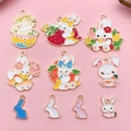 Cute Japanese style bunny alloy charms with colorful oil drop finish for DIY keychains - Easter Bunny Styles Set (SN638)
