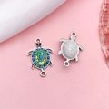 Silver turtle charms with colorful blue and green enamel dots for jewelry making - Double-Hole Sea Turtle Link (16622) / 1 Piece/Pack (16x25mm) / Colorful Rhinestones
