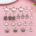 Antique silver crown pendants in various styles for DIY jewelry making and bracelets - Antique Silver Crown Series Set Style (SN620)