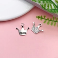Antique silver crown pendants with Princess engraving and textured back in 2-piece set - Antique Silver Zinc Alloy Crown Style (6899)