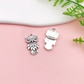 Pair of vintage silver owl pendants for DIY jewelry with detailed feather texture - Antique Silver Owl Style (B235)