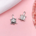 Antique silver turtle charm pendant for DIY jewelry making with realistic shell texture - Sea Turtle (17313)