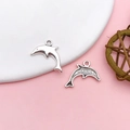Zinc alloy dolphin pendants for DIY jewelry with smooth finish and hanging loop - Antique Silver Alloy Single Dolphin Style (16304)