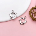 Antique silver dolphin circle pendant charms for DIY jewelry and keychain making - Antique Silver Alloy Triple Dolphin Loop Style (16306)