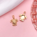 Rose gold turtle charms showing shell texture and oval bezel tray for DIY jewelry - Turtle Base Tray (18313)