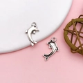 Pair of antique silver dolphin pendants for DIY jewelry making and earring accessories - Antique Silver Alloy Jumping Dolphin Style (17314)