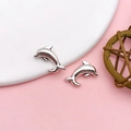 Polished silver dolphin charm pendants for DIY jewelry making and keychains - Antique Silver Alloy Ocean Dolphin Spacer Style (15981)