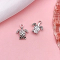 Set of two vintage silver turtle charms with detailed shells for DIY jewelry making - Sea Turtle (8568)