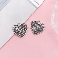 Vintage silver heart charm with floral texture and MOM engraving for DIY jewelry - Antique Silver Heart Mom Lettering Charm (9866)