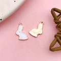 Cute Japanese style bunny rabbit alloy pendant with white enamel and rose gold finish - White Bunny (9945) / 10x17mm