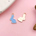 Cute bunny alloy pendant with light blue enamel and rose gold finish for DIY jewelry - Blue Bunny (9946) / 10x17mm