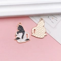 Cute black cat in white coffee cup alloy pendant with starry moon DIY jewelry charm - KC Gold Base Black Cat Moon Star Coffee Cup Style (18087)