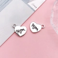 Silver heart pendant for Mother's Day featuring black Mom engraving and small loop - Antique Silver Shiny Mom Heart Pendant (15729)