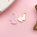Cute bunny enamel alloy pendant in lavender with rose gold edges for DIY keychains - Pink Bunny (11892) / 9x17mm
