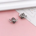 Vintage silver alloy tea time teapot charm with floral engraving for DIY jewelry - Antique Silver Tea Time Lettering Teapot Style (B292)