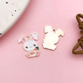 Pendentif lapin japonais mignon avec carotte en émail pour création de bijoux DIY - Lapin Tenant Une Carotte Blanc (18536) / 20x24mm