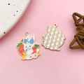Pendentif lapin japonais mignon en alliage avec nœud bleu pour porte-clés DIY - Lapin Carotte (18545) / 25x30mm