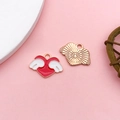 DIY winged heart pendant in red enamel with rose gold back sunburst texture - Red Heart With Wings (14972)