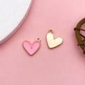 Pink and creamy white heart-shaped alloy oil drip pendants for DIY jewelry making - Pink Heart Shape (14985)