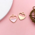 DIY heart pendants with rose gold frames in light pink and cream enamel finishes - Pink Hollow Heart (17512)