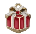 Christmas gift box pendant in gold alloy with red enamel and rhinestone accent - Red Drip Oil Christmas Gift Box (12531)