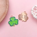 Ciondolo quadrifoglio verde con base in oro rosa per gioielli fai da te e orecchini - Quadrifoglio Verde a Due Toni (18568)