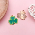 Ciondoli a trifoglio verde con bordi in oro rosa e cappello portafortuna per gioielli - Quadrifoglio Verde Chiaro (18569)