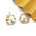 Golden alloy cat charm with colorful drip oil flower pattern and sparkling rhinestones - Blue Cat with Rhinestone (16702)