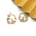 Golden cat silhouette pendant with enamel flowers and sparkling rhinestones for DIY jewelry - White Cat with Rhinestone (16703)