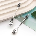 Set of two silver crown-top alloy forks for DIY miniature crafts and decor - Antique Silver Vintage Alloy Crown Dinner Fork (18826)