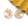 Gold hollow cat and cherry blossom alloy pendant with pink enamel craft detail - Hollow Flower Cat (16706)