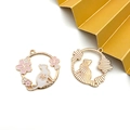 DIY gold alloy cat charms featuring white enamel cat and cherry blossoms - Sakura White Cat (16708)