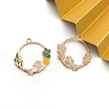 Golden cat and leaf enamel DIY pendant charm with a cute citrus fruit motif - Lemon White Cat (16709)
