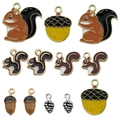 Enamel squirrel and acorn alloy charms set for DIY jewelry and keychains making - Enamel Squirrel Thanksgiving Set (SN402)