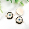 Connettore occhio del diavolo dorato con smalto blu e strass per creazione gioielli - Evil Eye (14591)